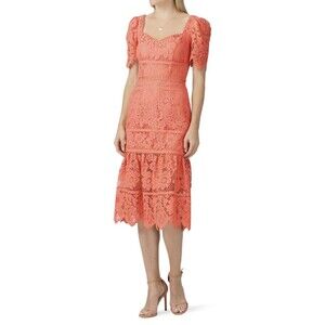 SAYLOR Louisa Midi Coral Lace Romantic Feminine‎ Dress SIZE XS RETAIL $253